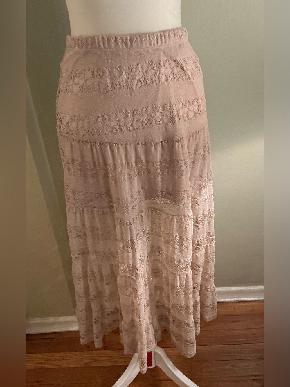 Miss Chievous tan colored Lace Tiered Maxi Skirt Small